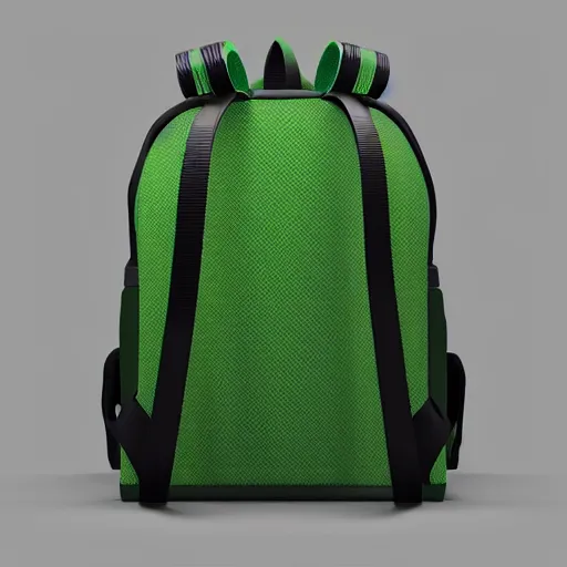 Prompt: A hyperrealistic green backpack with a face smiling, studio lighting, photoshoot, 8k, trending on artstation