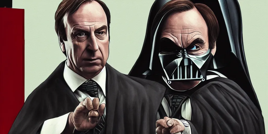 Image similar to Saul Goodman is Darth Vader's lawyer in court, photorealistic art, 4K