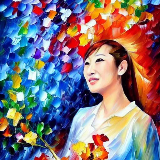 Image similar to a leonid afremov oil painting of zhang zi yi