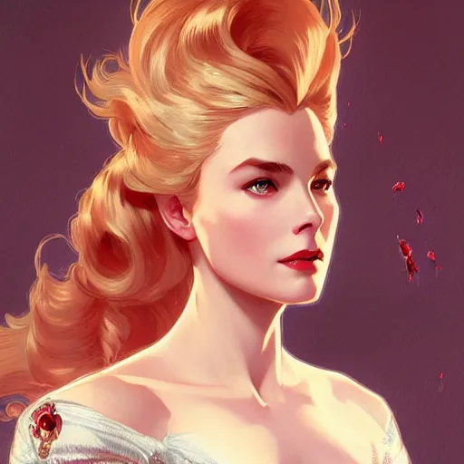 Prompt: Grace Kelly as Erza Scarlet, western, D&D, fantasy, intricate, elegant, highly detailed, digital painting, artstation, concept art, matte, sharp focus, illustration, art by Artgerm and Greg Rutkowski and Alphonse Mucha