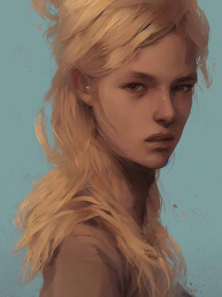 Image similar to Beautiful girl with blond hair profile picture by Greg Rutkowski, asymmetrical, Organic Painting , Matte Painting, geometric shapes, hard edges, street art, trending on the artstation:2 by Sachin Teng:4