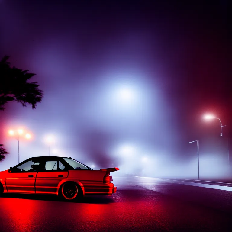 Image similar to one car JZX90 twin turbo drift middle of empty street, misty kanagawa prefecture, night, cinematic color, photorealistic, highly detailed,