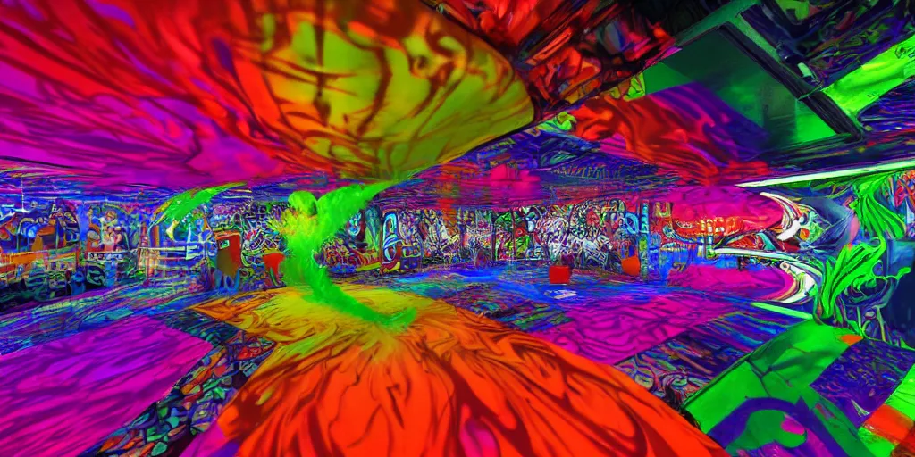 Prompt: backflip into a pool caustics fluid simulation lighting impressive colorful masterpiece graffiti hyper perspective textured detailed intricate sharp focus 8 k