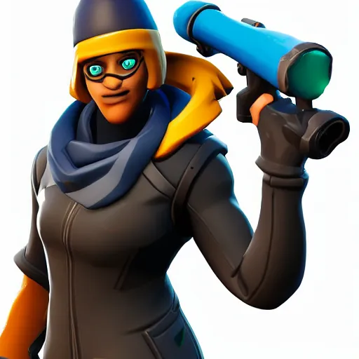 Prompt: fortnite character, side view, with a rocket luncher in the air, no background