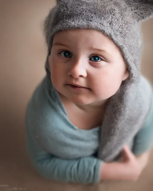 Image similar to annie leibovitz headshots of an adorable human infant rabbit hybrid, 5 0 mm soft focus