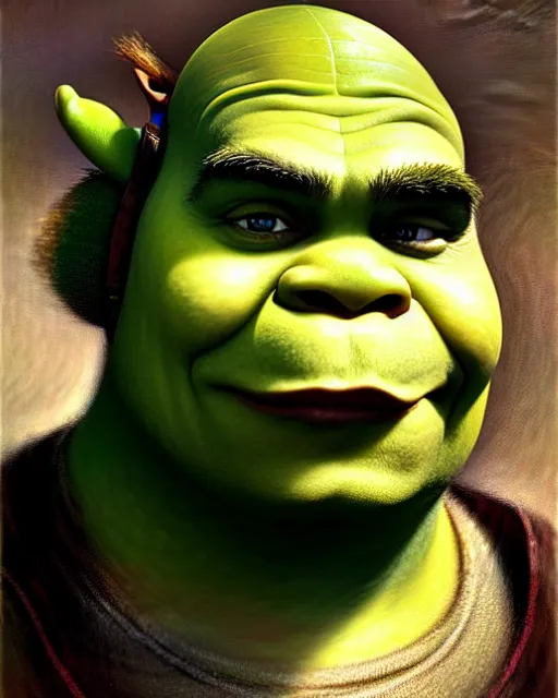 Prompt: a half body portrait of shrek, high detail, cleary see face, by gaston bussiere, bussiere rutkowski andreas rocha, bayard wu, greg rutkowski, odd nerdrum, maxim verehin, dan dos santos, masterpiece, sharp focus, cinematic lightning