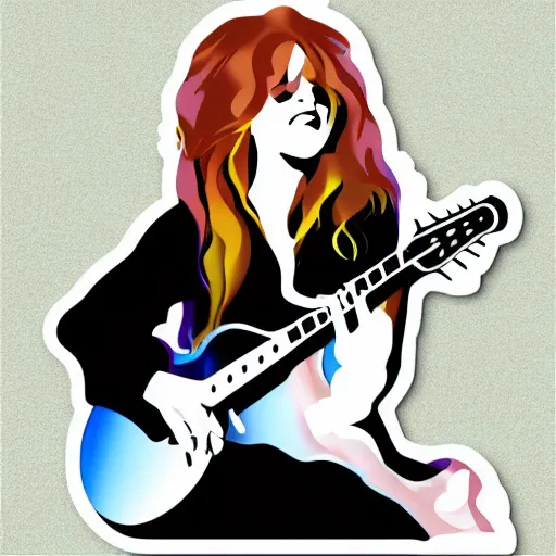 Image similar to stevie nicks playing guitar and singing, sticker - art, svg vector, adobe - illustrator