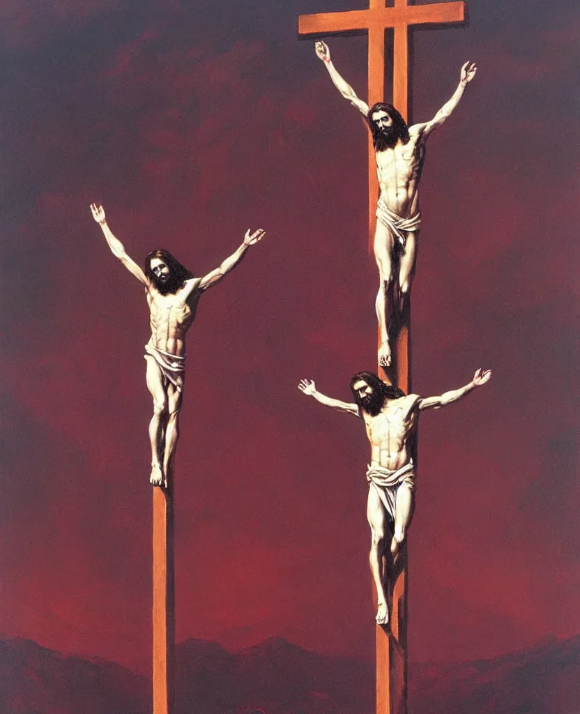 Image similar to painting of Jesus Christ on the Cross, in the style of Wayne Barlowe,