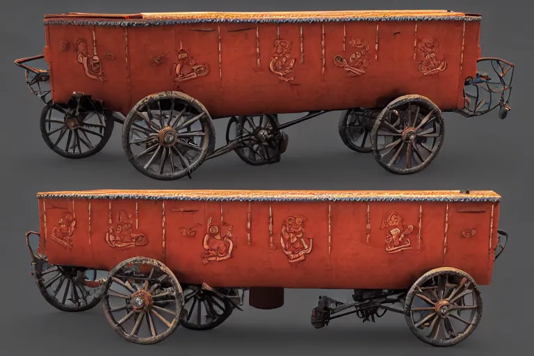 Image similar to 3d sculpt of a large circus wagon stagecoach, artstaton, League of Legends, red dead redemption2, overwatch, digital illustration