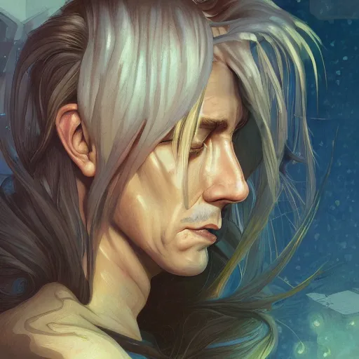 Image similar to an Adventure Time Portrait of Trent Reznor, intricate, wild, highly detailed, digital painting, artstation, concept art, smooth, sharp focus, illustration, art by artgerm and greg rutkowski and alphonse mucha and Hajime Sorayama