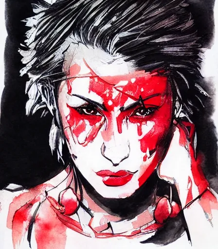 Prompt: Yoji Shinkawa's 'real life M1 Abrams Tank kissed with red lipstick', ink and colours on silk, trending on pixiv, close up, monochrome, watercolour