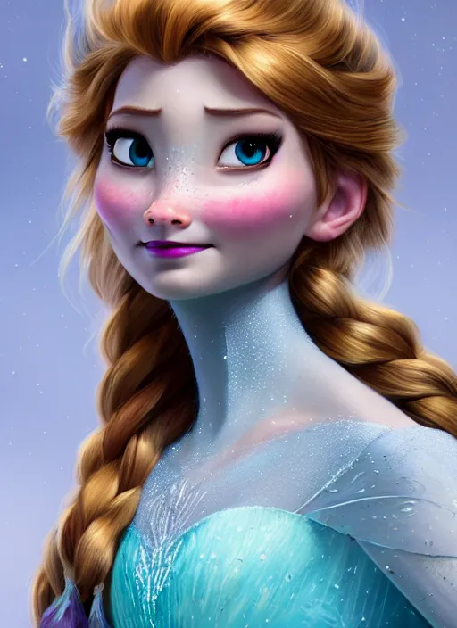 Image similar to portrait of elsa from frozen, hyper detailed, digital art, trending in artstation, cinematic lighting, studio quality, smooth render, unreal engine 5 rendered, octane rendered, art style by klimt and nixeu and ian sprigger and wlop and krenz cushart.