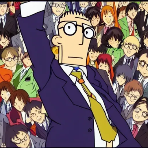 Image similar to anime!!!!!!!!!!!! evangelion with dilbert's head and flipped - up tie