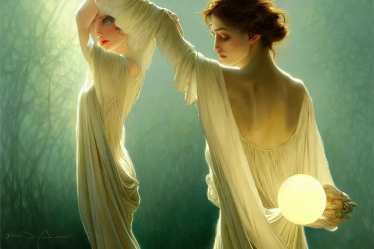 Image similar to pale teal becoming light itself, fantasy, intricate, elegant, dramatic lighting, emotionally evoking symbolic metaphor, highly detailed, lifelike, photorealistic, digital painting, artstation, concept art, smooth, sharp focus, illustration, art by John Collier and Albert Aublet and Krenz Cushart and Artem Demura and Alphonse Mucha