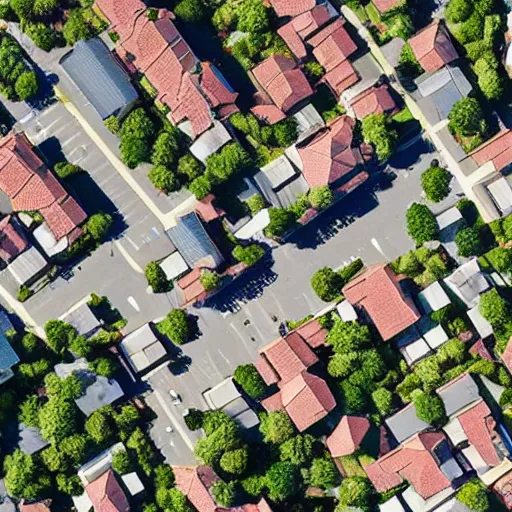 Image similar to top down view on two Hauses in a City suburb