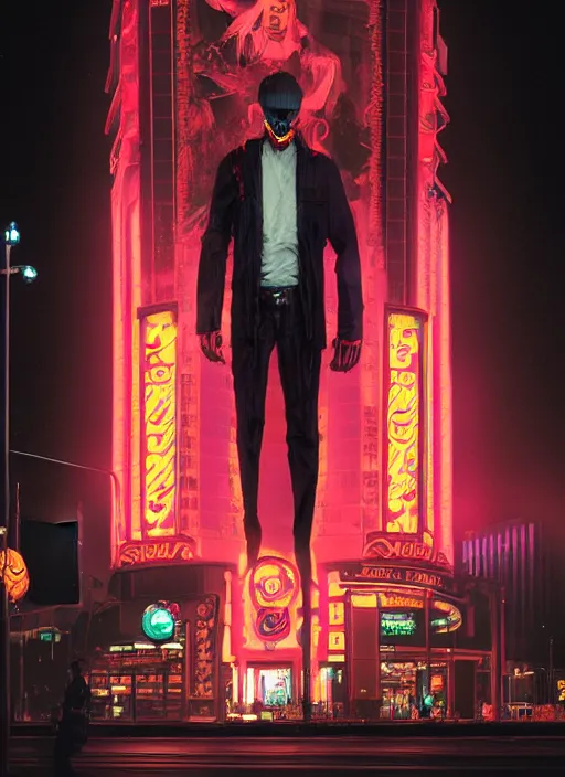 Image similar to 35mm kodak portra photograph of a shadowrun vampire on the Las Vegas strip at night by tomer hanuka and tom bagshaw, handsome face, blood, urban fantasy, hyper realism, high detail, octane render, 8k, trending on artstation, CGsociety, concept art