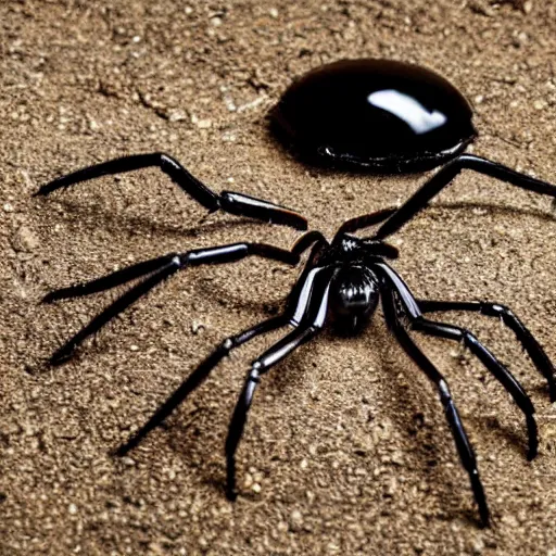 Prompt: a giant black widow spider walks through a midwestern town