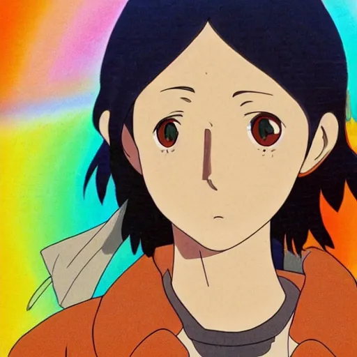 Prompt: Guilt as a Ghibli Studio Character, supernatural, sharpness. clean, rainbow colors