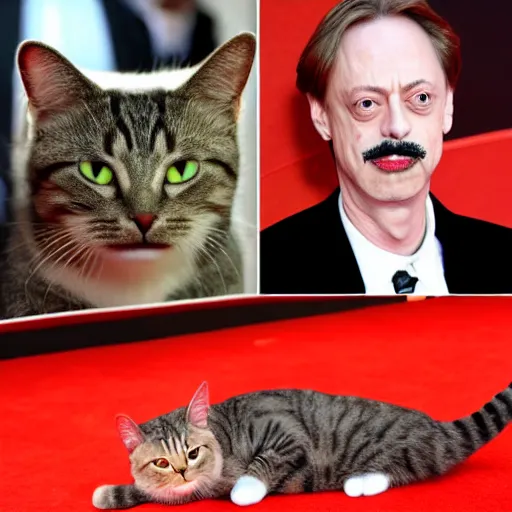 Image similar to cat with steve buscemi face walking on red carpet
