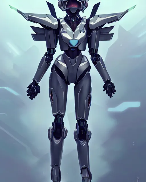 Image similar to uncropped stealthy feminine mecha ( with futuristic jet armor and wings ) with a heart visor helmet, symphogear, full body character portrait, hi - tech, trending on artstation, pastel armor, digital painting, concept art, sharp focus, illustration, art by wlop and greg rutkowski