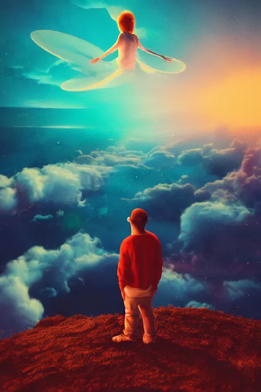 Prompt: Mac Miller playing music in Heaven while looking down on planet earth from above, Heavenly, Hellish, Divinity, Hope, Ethereal, Symmetry, Atmospheric Lighting, artstation trending, good versus evil, ladders, angelic, the divine feminine, Most Dope, Rendered in Octane, trending on artstation, cgsociety, moody lighting rendered by octane engine, environment 8K artstation, cinematic lighting, intricate details, 4k detail post processing, hyperealistic, octane render, photo realism ultra detailed cinematic