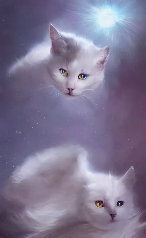 Image similar to a white cat with cosmos in its eyes, dynamic lighting, photorealistic fantasy concept art, trending on art station, stunning visuals, creative, cinematic, ultra detailed