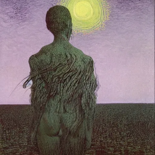 Image similar to illustrated by zdzisław beksinski and van gogh