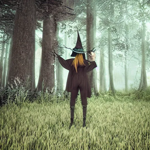 Prompt: witch in the woods, 3d render