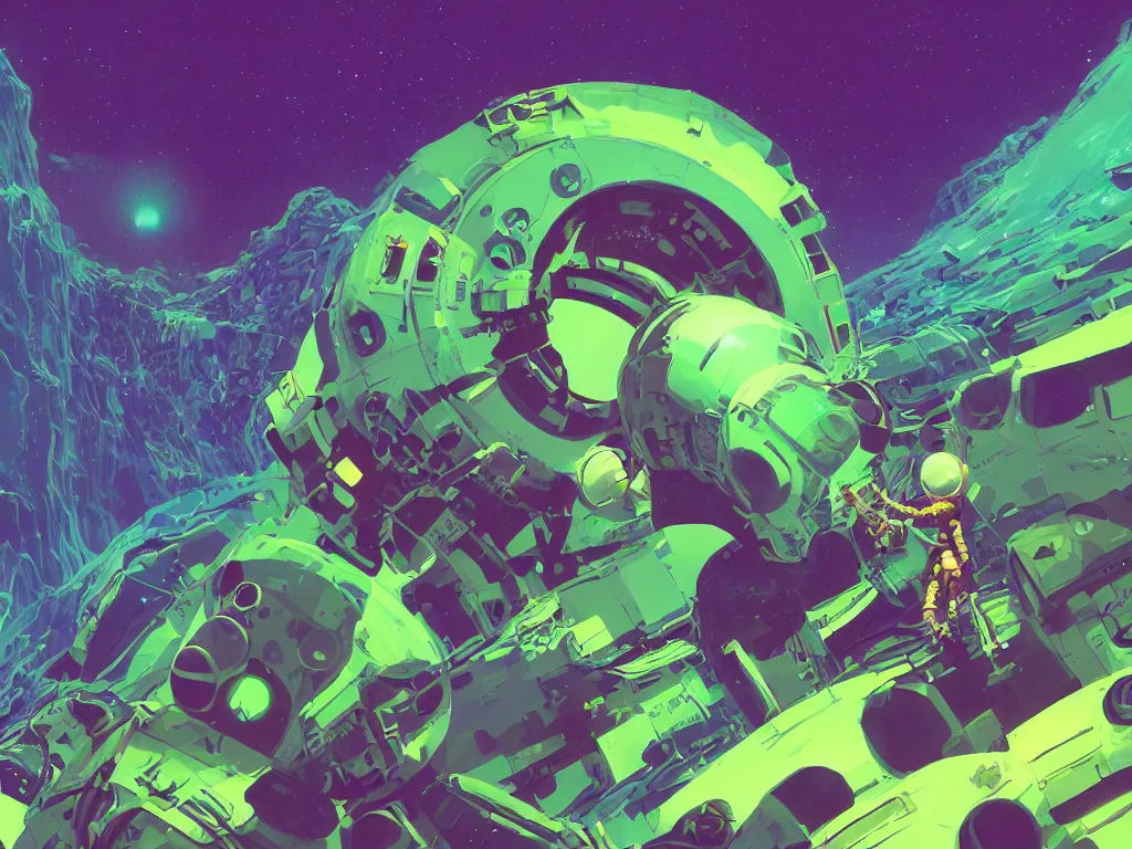 Prompt: a digital painting of an astronaut!!!!!! floating in a bright colorful alien ocean surrounded by alien limes!!!!!!, sharp focus, retro futuristic by beeple, wayne barlowe, roger dean