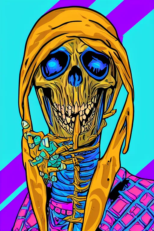 Image similar to A portrait of a skeletor that is a thug, sticker, colorful, illustration, highly detailed, smooth and clean vector curves, no jagged lines, vector art, smooth