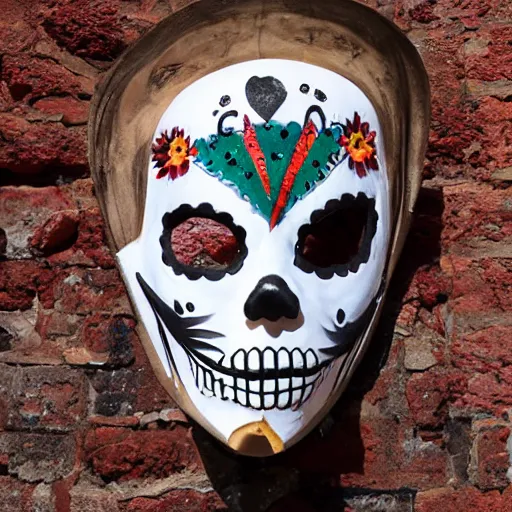 Image similar to la muerte mask with sardinia's traditional female dress