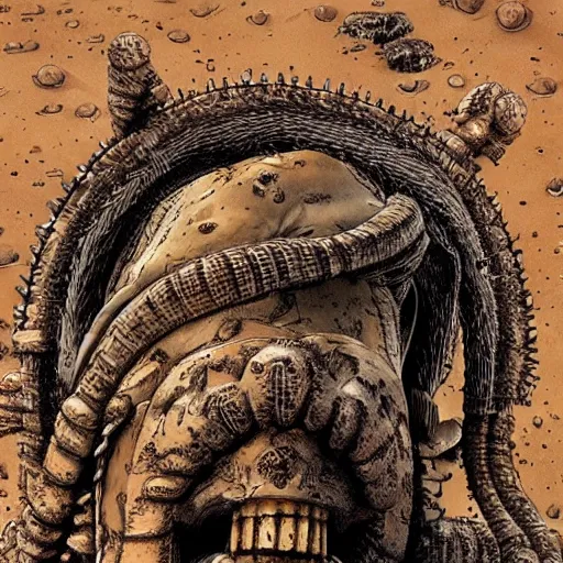 Image similar to [ 🗿 as 🐋 as 🤖 desert photography ] ( by kim jung gi ) ( by george morikawa ) ( by kentaro miura ) ( by eiichiro oda )