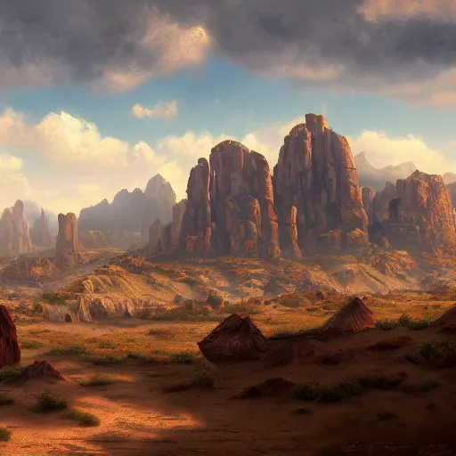 Prompt: a matte painting of the wild west, oil painting, pale colors, high detail, 8 k, wide angle, trending on artstation,