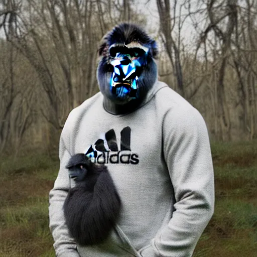 Prompt: 80 mm photo of a gorilla in an adidas track suit