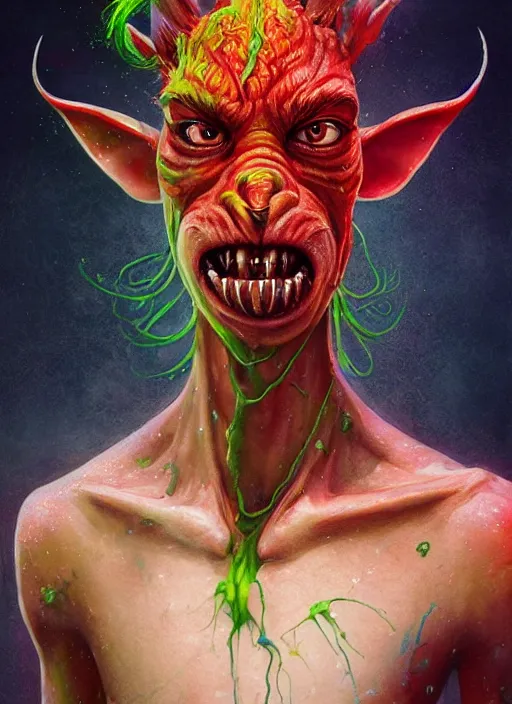 Prompt: a demon slayer portrait of jar jar binks, tall, pale - skinned, slender with lime green eyes and long eyelashes by stanley artgerm, tom bagshaw, arthur adams, carne griffiths, trending on deviant art, street art, face enhance, chillwave, maximalist, full of color, glittering