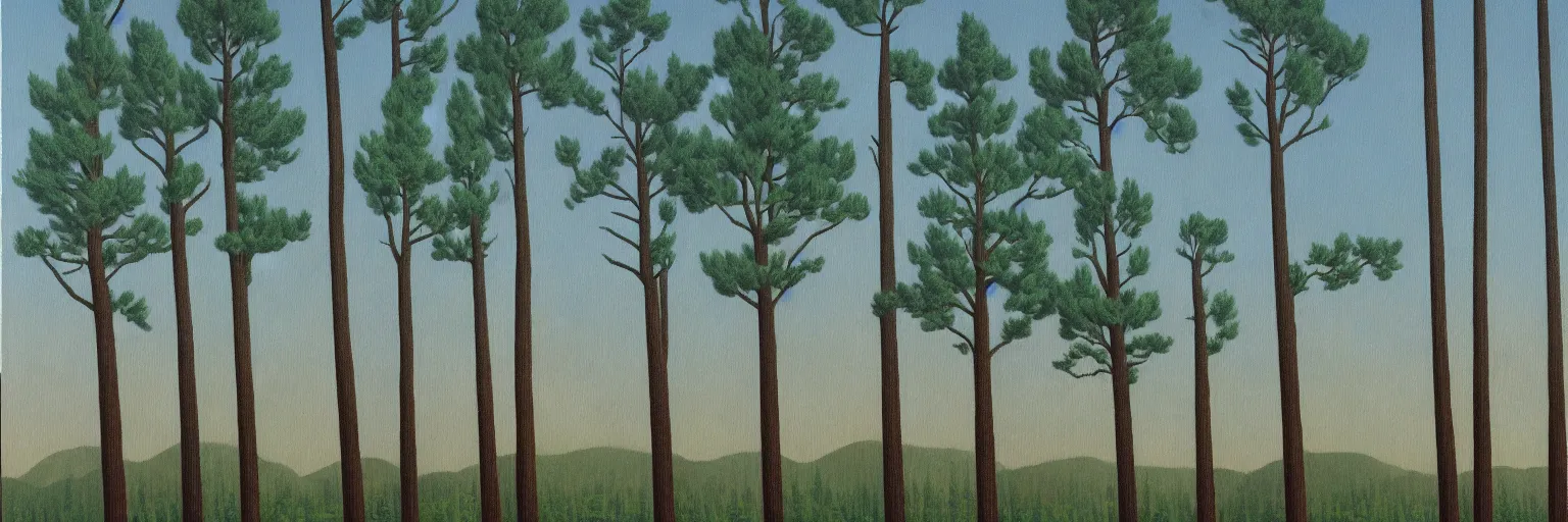 Prompt: pine trees oil painting magritte