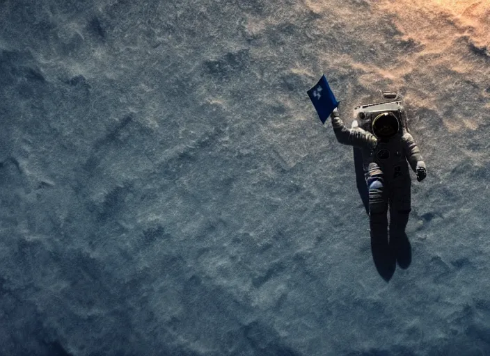 Prompt: astronaut underwater putting a flag in the sand of the bottom of the ocean. the only source of light is a submarine in the distance. dark, concept art, cinematic, dramatic, atmospheric, 8 k, trending on artstation, low visibility, zack snyder