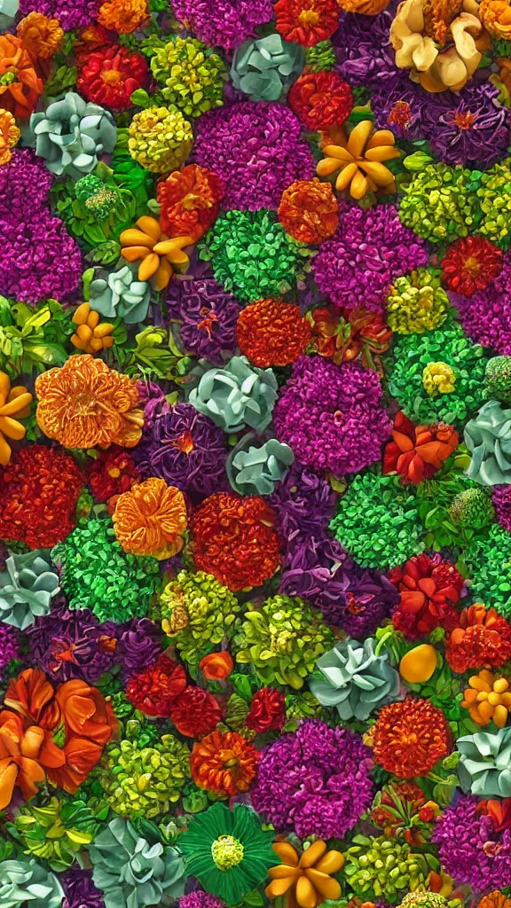 Image similar to a detailed render of a modular synth made of flowers and fruits, redshift renderer, hyperdetailed, 4k, soft lit