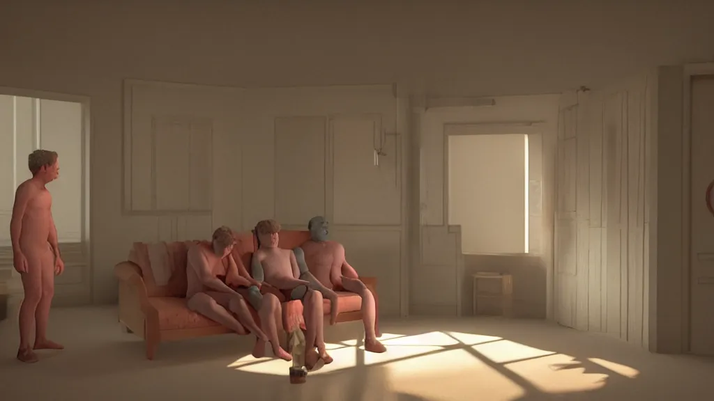 Prompt: colour comedy - sitcom scene from duna ( 2 0 2 1 ) by denis villeneuve and gregory crewdson style highly detailed faces many details by andrei tarkovsky and caravaggio in sci - fi style volumetric natural light rendered in blender and octane render