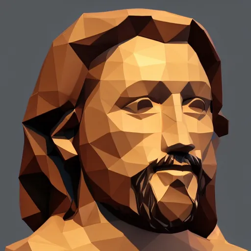 Image similar to low poly 3D model of Jesus Christ created in Blender, 8k, bright colors, neat composition, cute