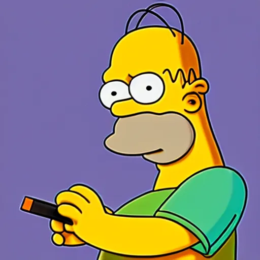 Image similar to homer from the simpsons looking depressed and smoking a cigarette