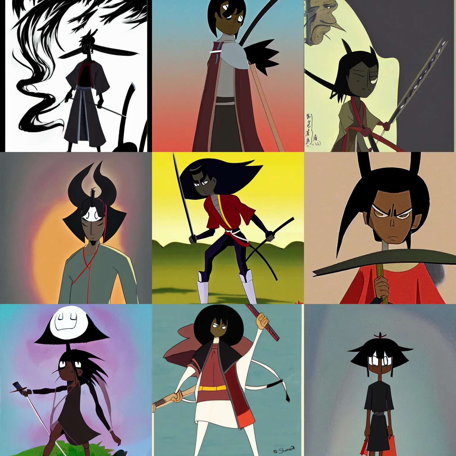 Prompt: A black Samurai Jack by studio Ghibli