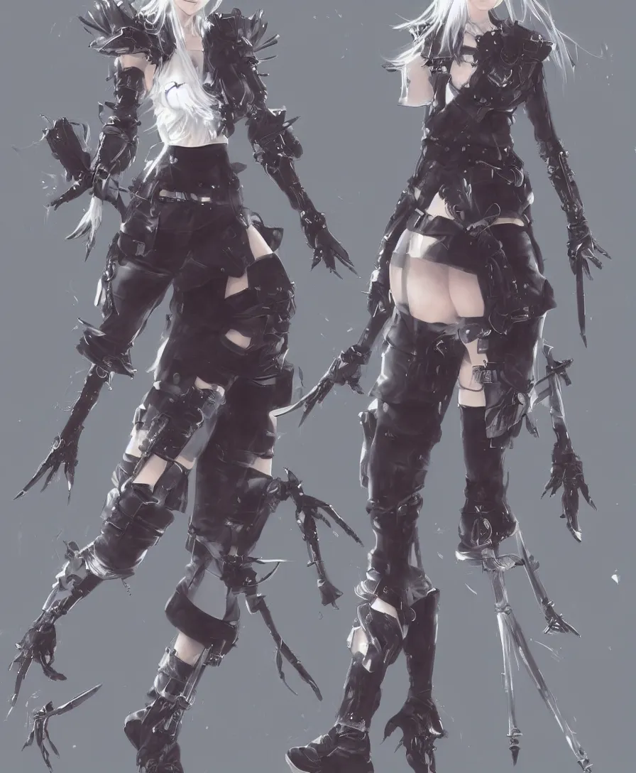 Image similar to concept art of a cute female video game character, final fantasy, rpg, japanese rpg, nier automata, yoshitaka amano