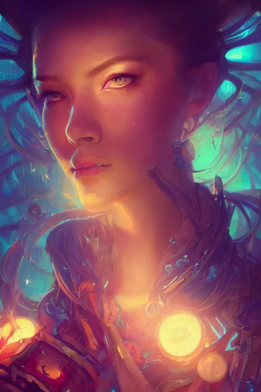 Prompt: Princess Peachi, portrait, illustrated by Greg Rutkowski and Gaston Bussiere, 35mm lens, beautiful macro close-up imagery, vibrantly lush neon lighting, beautiful volumetric-lighting-style atmosphere, a futuristic atmosphere, intricate, detailed, photorealistic imagery, trending on artstation, 4k, 8k