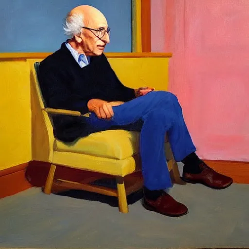 Image similar to larry david sitting on a bagel, edward hopper painting