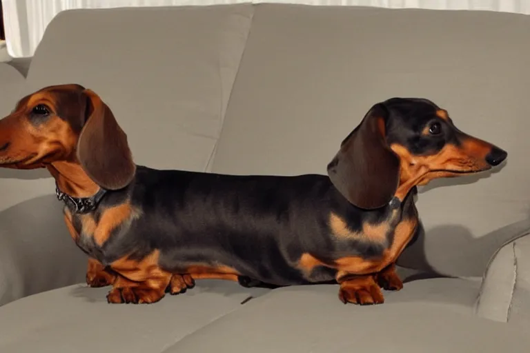 Prompt: dachshund couch, product photo