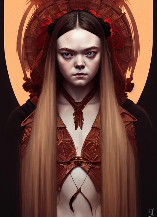 Image similar to symmetry!! portrait of elle fanning as a ninja, horror, fashion, dark!! intricate, elegant, highly detailed, digital painting, artstation, concept art, smooth, sharp focus, illustration, art by artgerm and greg rutkowski and alphonse mucha