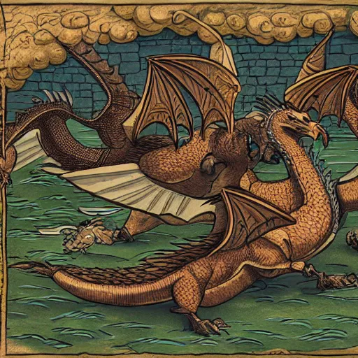 Image similar to an old illustration of a goose fight a dragon, hd, medieval, old paper, hd, 8 k, hyper detailed,