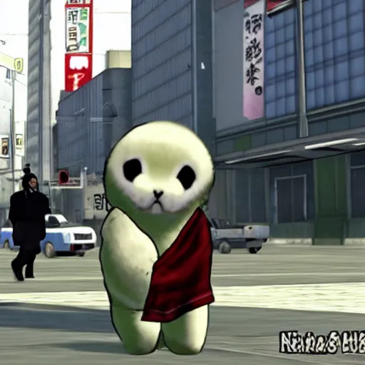 Prompt: baby harp seal dressed as a ninja in japan gta 4