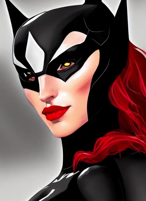 Image similar to beautiful woman dressed as batwoman, illustration, artstation, detailed, intricate, dynamic lightning, portrait